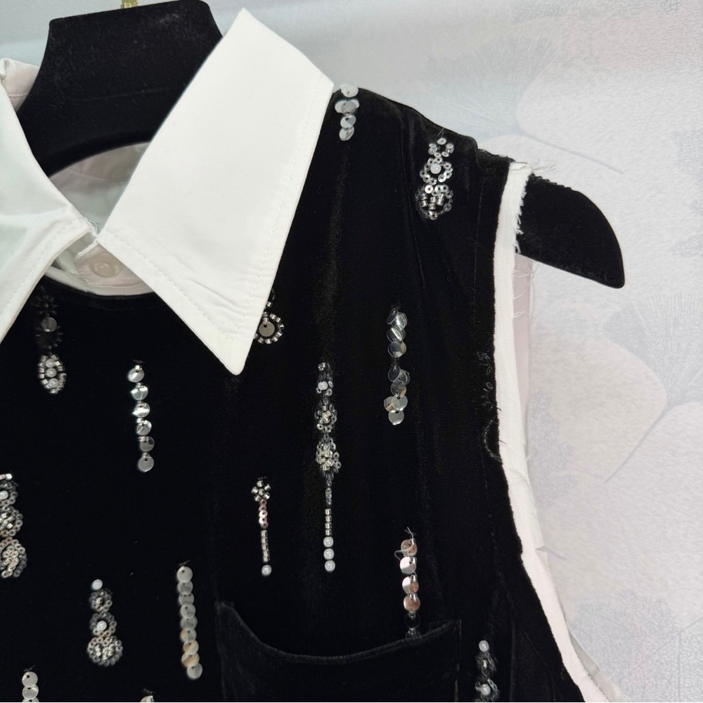 Miu Miu Black and White Sequin Midi Dress - Picture 2 of 9